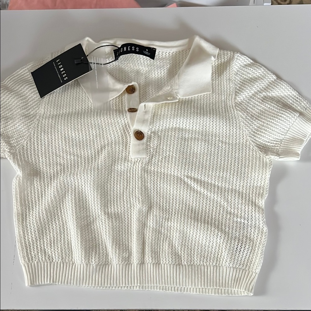 Boutique White Knit Polo Shirt